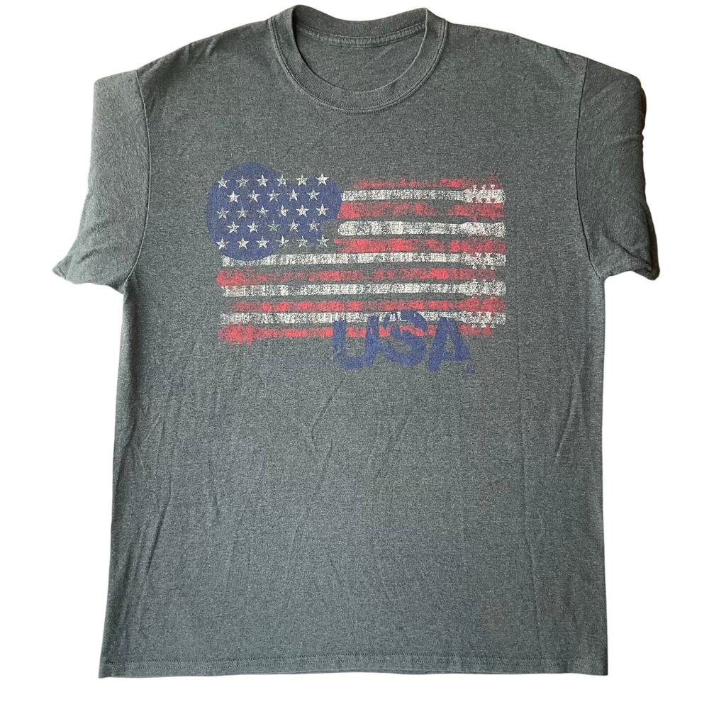 Men’s Short Sleeve T-shirt size L, Gray, American Flag USA